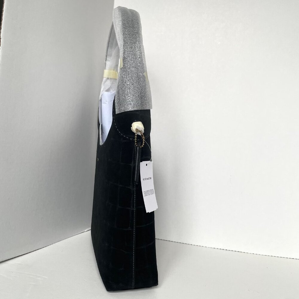 Coach Brooklyn 28 Black Croc Embossed Suede Leather Hobo CCJ00 - Picture 11 of 16